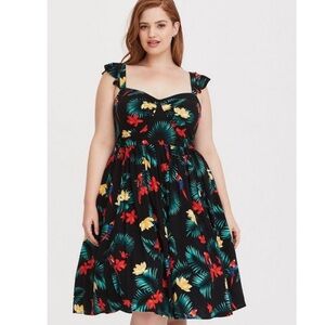Torrid Retro Chic Tropical Parrot Midi Pinup Girl Dress